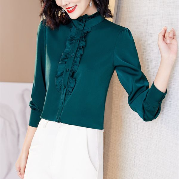 korean silk blouse women satin blouses long sleeve shirt woman ruffles vintage basic 210427, White
korean silk blouse women satin blouses long sleeve shirt woman ruffles vintage basic 210427, White