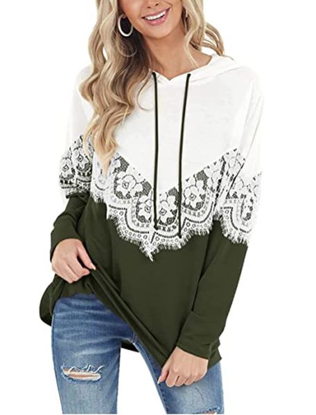 2021 design color matching sweater women's autumn and winter new long sleeve lace hoodie, Blue;black
2021 design color matching sweater women's autumn and winter new long sleeve lace hoodie, Blue;black