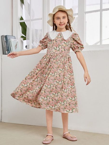 girls floral statement collar puff sleeve dress she, Red;yellow
girls floral statement collar puff sleeve dress she, Red;yellow