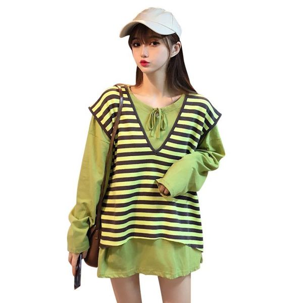 two piece dress women casual solid color long sleeve simple wild sweater+stripes print vest sweat suit sets conjuntos de mujer elegante, White
two piece dress women casual solid color long sleeve simple wild sweater+stripes print vest sweat suit sets conjuntos de mujer elegante, White