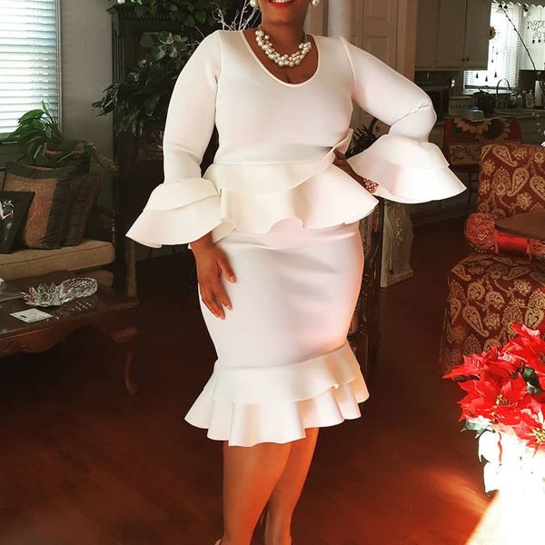 white long flare sleeves dresses o neck peplum flounce ruffles bodycon package hip party occassion event elegant autumn fashion 210416, Black;gray
white long flare sleeves dresses o neck peplum flounce ruffles bodycon package hip party occassion event elegant autumn fashion 210416, Black;gray