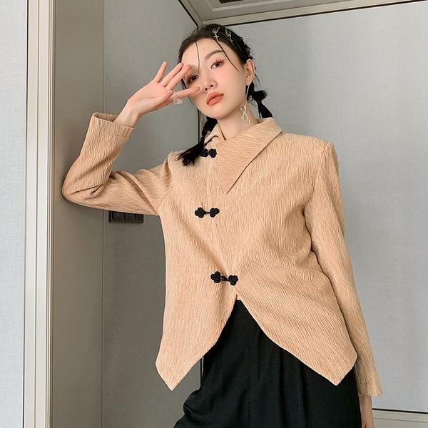 women's suits & blazers spring autumn women fashion irregular collar button chinese style suit coat female elegant slim casual shirt bl, White;black
women's suits & blazers spring autumn women fashion irregular collar button chinese style suit coat female elegant slim casual shirt bl, White;black