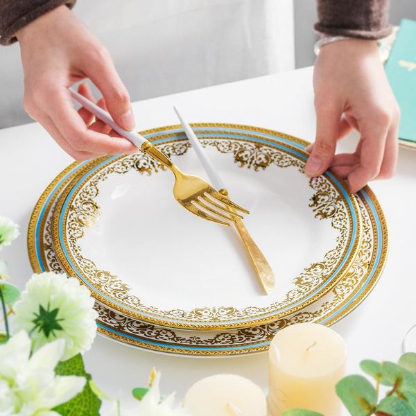 dishes & plates golden edge tableware plate set luxuly kitchen ceramic restaurant placing nordic style steak western pasta flat dinner
dishes & plates golden edge tableware plate set luxuly kitchen ceramic restaurant placing nordic style steak western pasta flat dinner