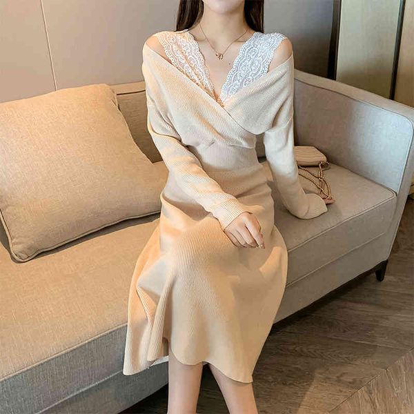 knitted dress women v neck knit es for lace parchwork sweater long plus size woman high waist sweaters es 210427, Black;gray
knitted dress women v neck knit es for lace parchwork sweater long plus size woman high waist sweaters es 210427, Black;gray