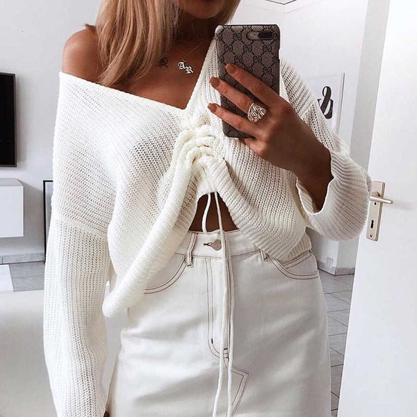 fashion v neck drawstring sweater women jumpers autumn pullovers casual long sleeve knitted sweaters pull femme streetwear 210709, White;black
fashion v neck drawstring sweater women jumpers autumn pullovers casual long sleeve knitted sweaters pull femme streetwear 210709, White;black