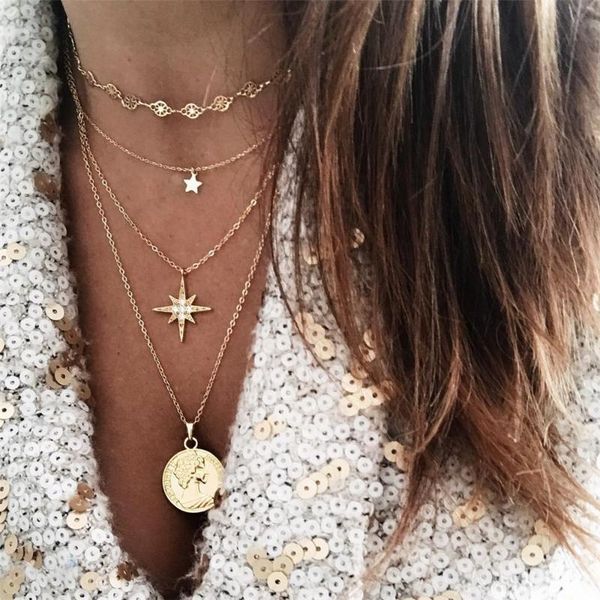 vintage glod geometric style necklaces for women boho fashion crystal head coin star pendant necklace jewelry party gift, Silver
vintage glod geometric style necklaces for women boho fashion crystal head coin star pendant necklace jewelry party gift, Silver