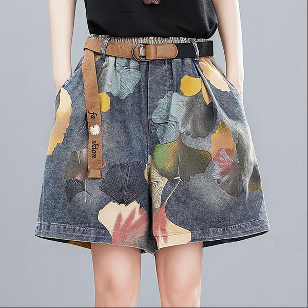 women shorts oversize denim short floral print vintage wide leg jean office lady casual trendy streetwear elastic waist, White;black
women shorts oversize denim short floral print vintage wide leg jean office lady casual trendy streetwear elastic waist, White;black