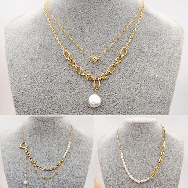 chokers baroque pearl pendant necklace titanium steel sweater chain choker multi layer collar women party gift fine jewelry, Golden;silver
chokers baroque pearl pendant necklace titanium steel sweater chain choker multi layer collar women party gift fine jewelry, Golden;silver