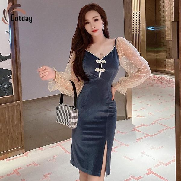 casual dresses cotday mesh bubble sleeve patchwork temperament spring 2021 style waistband slit improved cheongsam sheath dress, Black;gray
casual dresses cotday mesh bubble sleeve patchwork temperament spring 2021 style waistband slit improved cheongsam sheath dress, Black;gray