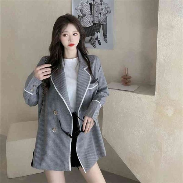 spring autumn women's jacket korean style gray striped suit versatile loose long-sleeved female coats ll752 210506, Black;brown
spring autumn women's jacket korean style gray striped suit versatile loose long-sleeved female coats ll752 210506, Black;brown