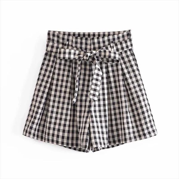 za summer plaid bow sashes women shorts loose sweet kawaii preppy style korean short pants high waisted grid pantalon, White;black
za summer plaid bow sashes women shorts loose sweet kawaii preppy style korean short pants high waisted grid pantalon, White;black