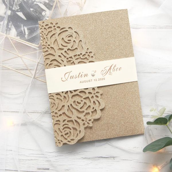 greeting cards 20pcs glittery rose wedding invitation set with rsvp envelop belly band tri-fold pocket invites supply
greeting cards 20pcs glittery rose wedding invitation set with rsvp envelop belly band tri-fold pocket invites supply