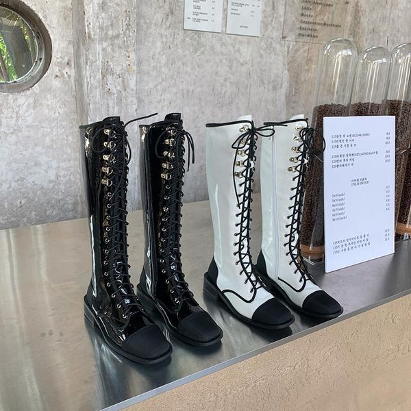 boots round toe women knight mixed color black/white cross tied lace up side zipper flats mid heels motorcycle
boots round toe women knight mixed color black/white cross tied lace up side zipper flats mid heels motorcycle