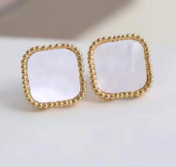

fashion vintage 4/four leaf clover charm stud earrings back mother-of-pearl silver 18k gold plated agate for women&girls valentine's mo, Golden