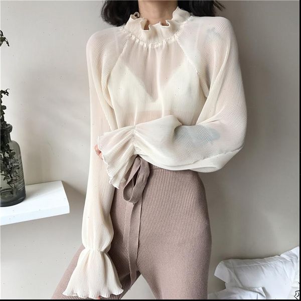 korean vintage fashion spring women blouses newly stand collar puff sleeve patchwork pleated blusas, White
korean vintage fashion spring women blouses newly stand collar puff sleeve patchwork pleated blusas, White