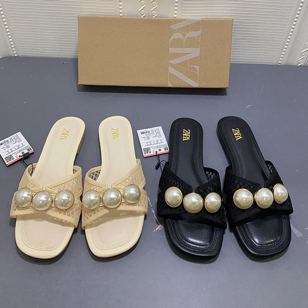slippers new summer women's pearl sandals flat outside mesh slipper lady fashions shoes 3t7i, Black
slippers new summer women's pearl sandals flat outside mesh slipper lady fashions shoes 3t7i, Black