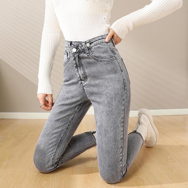 women's jeans oblique buckle gray skinny women autumn personality irregular high waist slim elasticity female pencil denim pants, Blue
women's jeans oblique buckle gray skinny women autumn personality irregular high waist slim elasticity female pencil denim pants, Blue
