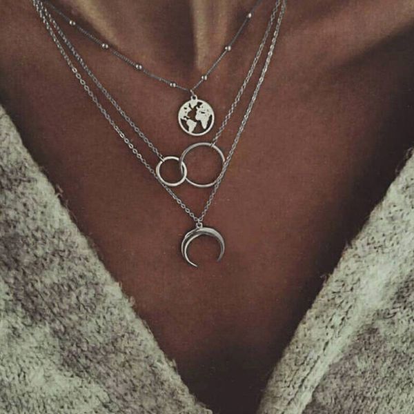bohemian style multi-layer necklace moon starry sky long metal necklace daily wild advanced personality statement necklace, Silver
bohemian style multi-layer necklace moon starry sky long metal necklace daily wild advanced personality statement necklace, Silver