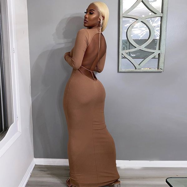 2021 long sleeve solid backless skinny ribbed maxi dress autumn winter women fashion party club outfits, Black;gray
2021 long sleeve solid backless skinny ribbed maxi dress autumn winter women fashion party club outfits, Black;gray