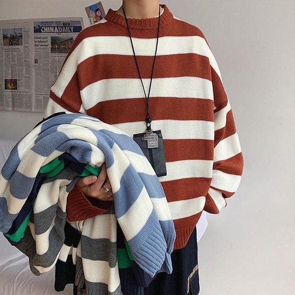 men sweaters pullover turtleneck plus size striped retro new chic all match leisure harajuku loose couples sweaters, White;black
men sweaters pullover turtleneck plus size striped retro new chic all match leisure harajuku loose couples sweaters, White;black