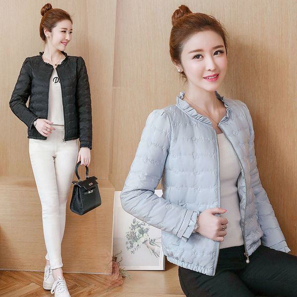 women cotton padded coats casual ruffles o neck rose embroidery short winter wadded jacket female korean thin solid jackets 210412, Black
women cotton padded coats casual ruffles o neck rose embroidery short winter wadded jacket female korean thin solid jackets 210412, Black