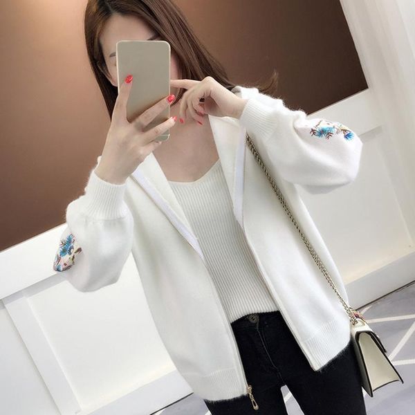 women's jackets women embroidered hooded sweaters korean style soild color knitwear autumn coat sweater, Black;brown
women's jackets women embroidered hooded sweaters korean style soild color knitwear autumn coat sweater, Black;brown