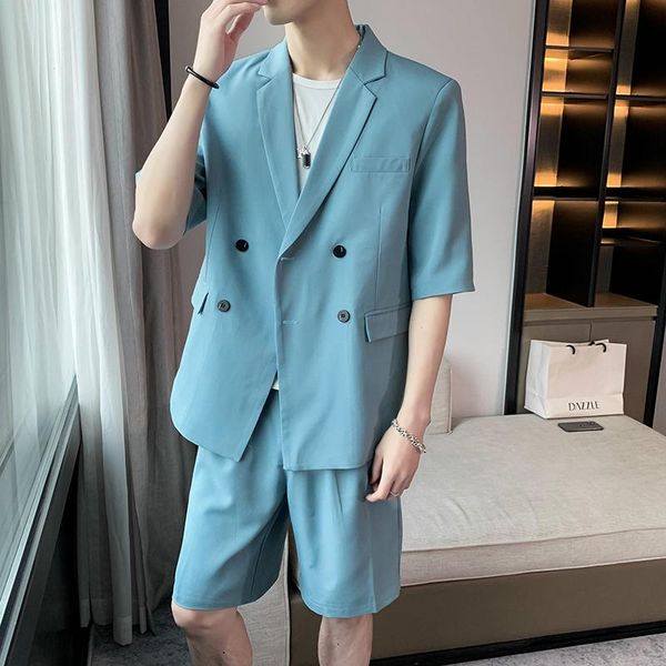 men's suits & blazers men with short pants 2 piece(jacket+shorts) summer stylish wedding prom casual style slim groom tuxedo blazer sui, White;black
