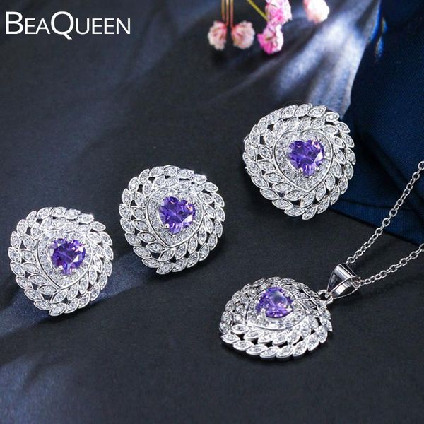 earrings & necklace beaqueen lovely heart cut purple crystal cubic zirconia women 3pcs ring earring jewelry sets for party gift js114, Silver
earrings & necklace beaqueen lovely heart cut purple crystal cubic zirconia women 3pcs ring earring jewelry sets for party gift js114, Silver