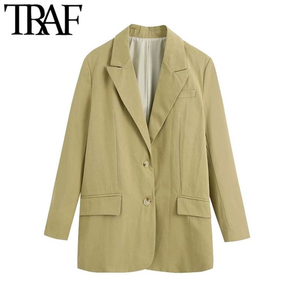 women fashion single breasted loose fitting blazers coat vintage long sleeve pockets female outerwear chic 210507, White;black
women fashion single breasted loose fitting blazers coat vintage long sleeve pockets female outerwear chic 210507, White;black