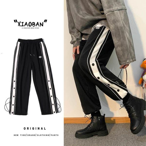 men's pants trendy sports casual men breasted sweatpants stitching beamed straight overalls hiphop streetwear loose trousers plus size, Black
men's pants trendy sports casual men breasted sweatpants stitching beamed straight overalls hiphop streetwear loose trousers plus size, Black