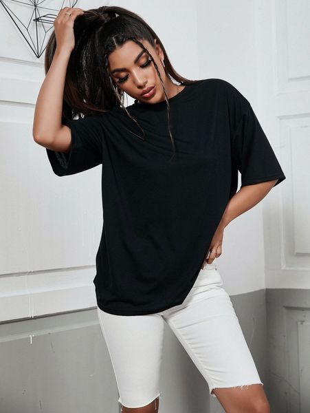 solid drop shoulder tee l5xe#, White