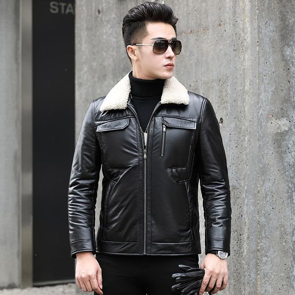 men's leather & faux genuine cow duck down winter coat wool collar real jacket men 2021 casaco sy60n yy9114, Black
men's leather & faux genuine cow duck down winter coat wool collar real jacket men 2021 casaco sy60n yy9114, Black