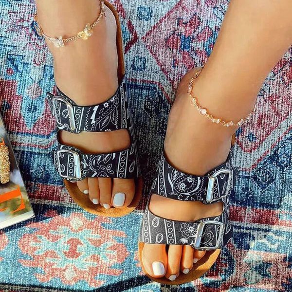 women platform buckle slippers 2021 woman print flats summer ladies casual slides female beach shoes plus size women's footwear, Black
women platform buckle slippers 2021 woman print flats summer ladies casual slides female beach shoes plus size women's footwear, Black