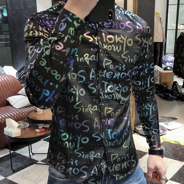 men's casual shirts korean personalized colorful long sleeve slim fit fashion rainbow letter dress ropa de hombre wfnt, White;black
men's casual shirts korean personalized colorful long sleeve slim fit fashion rainbow letter dress ropa de hombre wfnt, White;black