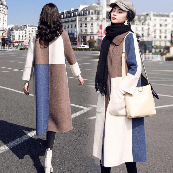 women's wool & blends 2021 autumn winter jacket female thick loose coat color-block woolen cloth outwear mid-length overcoat, Black
women's wool & blends 2021 autumn winter jacket female thick loose coat color-block woolen cloth outwear mid-length overcoat, Black