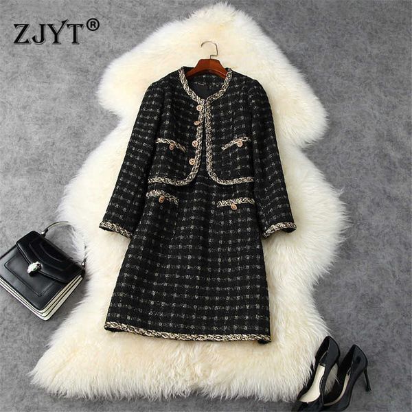 designer runway fashion autumn winter tweed woolen dress women lady elegant vintage 2 piece vestidos 210601, Black;gray
designer runway fashion autumn winter tweed woolen dress women lady elegant vintage 2 piece vestidos 210601, Black;gray