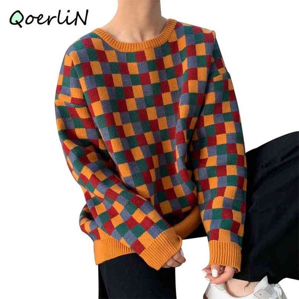 vintage bf plaid winter women sweater rainbow mosaic oversized sweaters autumn jumper loose casual pullovers knitwear femme 210601, White;black
vintage bf plaid winter women sweater rainbow mosaic oversized sweaters autumn jumper loose casual pullovers knitwear femme 210601, White;black