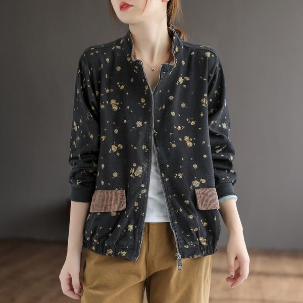 women's jackets 2021 autumn women retro print denim coat stand zipper casual loose ladies, Black;brown
women's jackets 2021 autumn women retro print denim coat stand zipper casual loose ladies, Black;brown