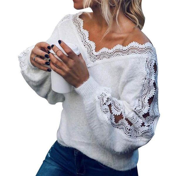 women's t-shirt winter women lace v-neck 2021 spring autumn ladies casual loose warm pullover tee off shoulder t-shirts, White
women's t-shirt winter women lace v-neck 2021 spring autumn ladies casual loose warm pullover tee off shoulder t-shirts, White