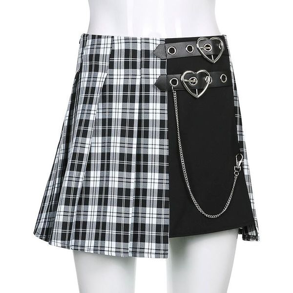 summer women's plaid pu leather buckle chain stitching contrast color a-line skirt skirts, Black
summer women's plaid pu leather buckle chain stitching contrast color a-line skirt skirts, Black