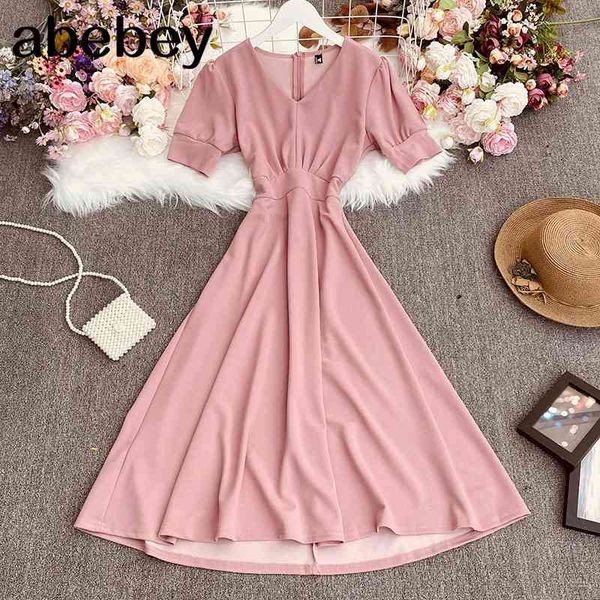 summer simple all-match v-neck puff sleeve dress high waist ruched slim solid big skirt 210512, Black;gray
summer simple all-match v-neck puff sleeve dress high waist ruched slim solid big skirt 210512, Black;gray