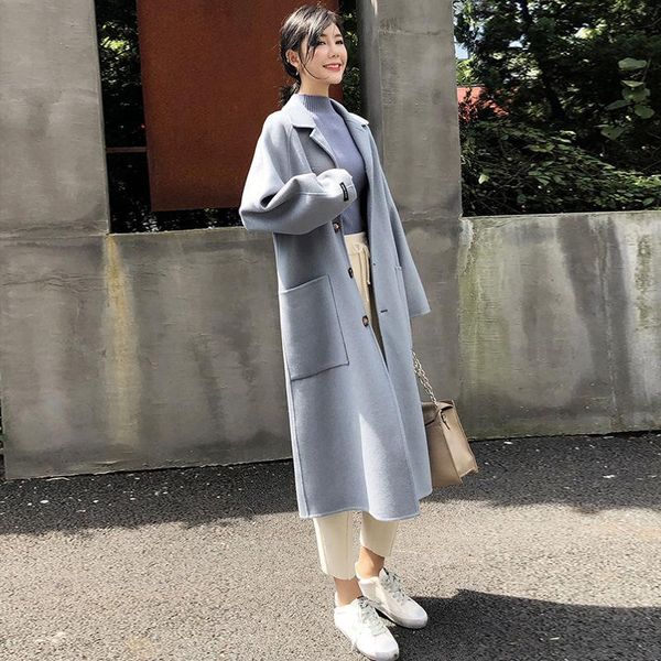 women's wool & blends 2021 autumn and winter fashion lapel long-sleeved single-breasted long section woolen coat, Black
women's wool & blends 2021 autumn and winter fashion lapel long-sleeved single-breasted long section woolen coat, Black
