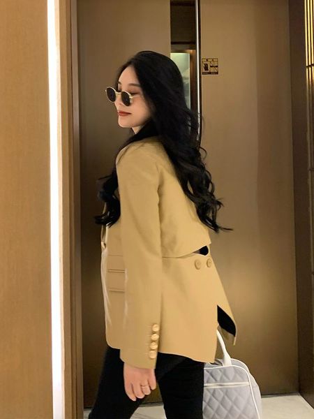 women's suits & blazers 2021 leather women's middle and long sheepskin fashion thin suit collar windbreaker jacket, White;black