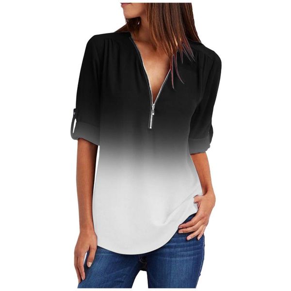 women's blouses & shirts womens' gradient color blusas short sleeves deep v neck printing cuffed pleated zip up blouse female chem, White
women's blouses & shirts womens' gradient color blusas short sleeves deep v neck printing cuffed pleated zip up blouse female chem, White