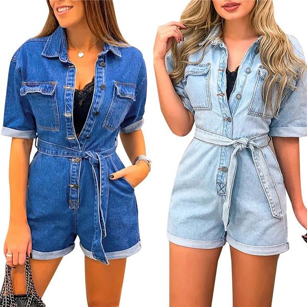 women's jumpsuits & rompers fashion denim women playsuits 2021 short sleeve solid bandage button body mujer femme pockets ladies overal, Black;white
women's jumpsuits & rompers fashion denim women playsuits 2021 short sleeve solid bandage button body mujer femme pockets ladies overal, Black;white