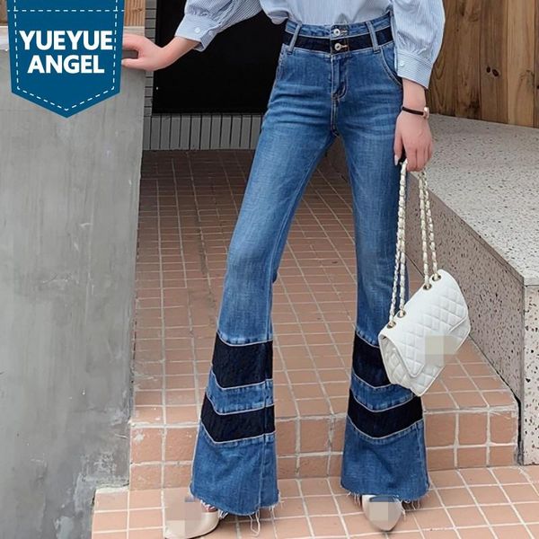 women's jeans patchwork flare women 2021 spring autumn high waist slim trousers vintage single breasted office lady denim pants, Blue
women's jeans patchwork flare women 2021 spring autumn high waist slim trousers vintage single breasted office lady denim pants, Blue