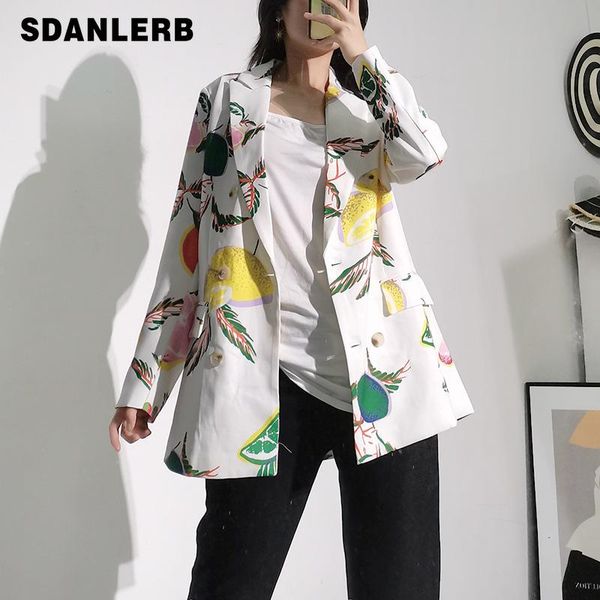 women's suits & blazers temperament commute floral suit 2021 autumn female collar double breasted loose fashion long sleeve colorful co, White;black 
women's suits & blazers temperament commute floral suit 2021 autumn female collar double breasted loose fashion long sleeve colorful co, White;black