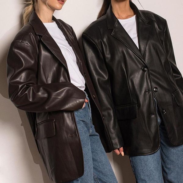 women's suits & blazers fashion loose faux leather women elegant solid single breasted jackets spring notched pockets ladies, White;black
women's suits & blazers fashion loose faux leather women elegant solid single breasted jackets spring notched pockets ladies, White;black