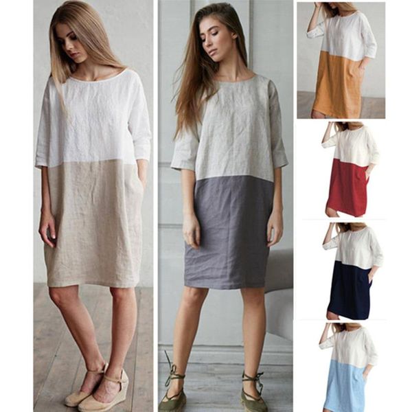 women dress patchwork color cotton o-neck 2021 fashion pockets oversize elegant loose casual streetwear lady vestidos dresses, Black;gray
women dress patchwork color cotton o-neck 2021 fashion pockets oversize elegant loose casual streetwear lady vestidos dresses, Black;gray