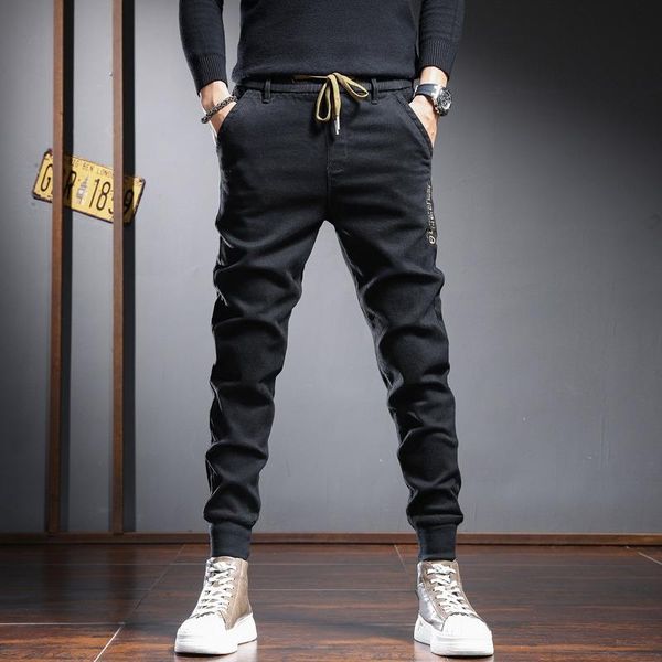 men's jeans autumn elastic waist black men fashion letter embroidery slim fit pencil pants streetwear casual denim joggers trousers, Blue
men's jeans autumn elastic waist black men fashion letter embroidery slim fit pencil pants streetwear casual denim joggers trousers, Blue